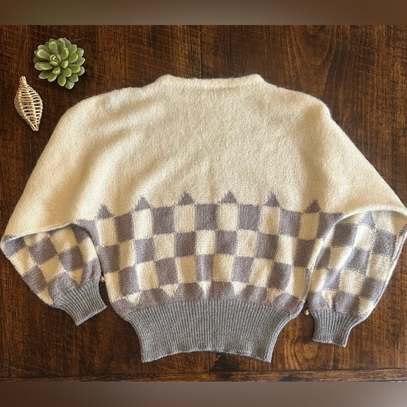 Ribot Italy | Vintsge 80s Mohair Blend Crewneck Dolman Sleeve Checkered Sweater - Picture 2 of 10